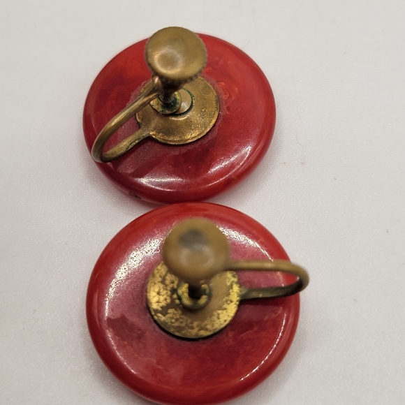 4 VTG Bakelite Earrings | Butterscotch, Cherry, Cocoa, Creamed Spinach | TESTED - Picture 9 of 11